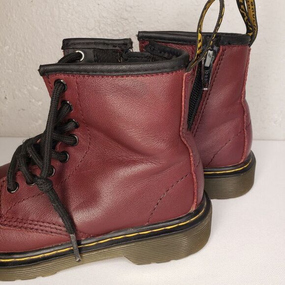 Dr Doc Martens Burgandy Leather Combat Boots Youth Kids Girls Size 12 US 1460J - Picture 7 of 16